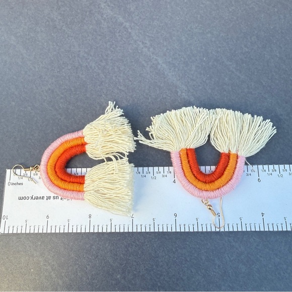 Colorful Macrame Handmade Rainbow Fringe Earrings - Picture 3 of 11